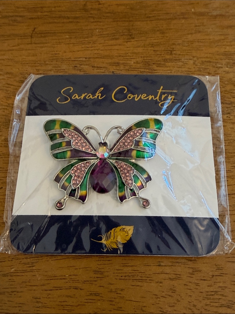 Sarah Coventry Enamel & Crystal Butterfly Brooch New Old Stock